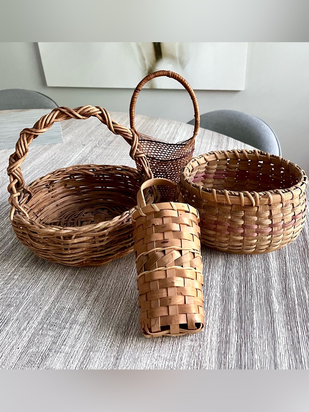 4-Piece Basket Bundle, Vintage Handmade and Modern